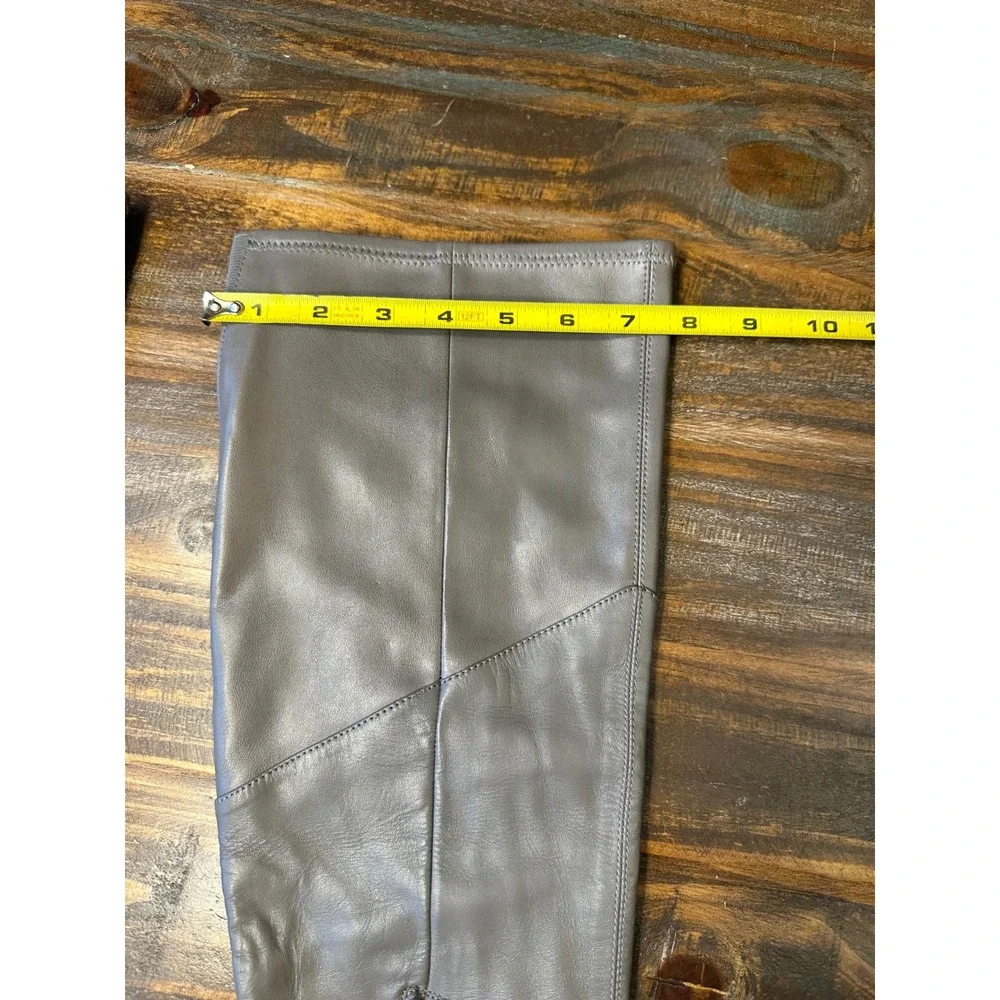H by Halston Karlie Grey Leather Over the Knee Tall Block Heel Boots‎ 6M